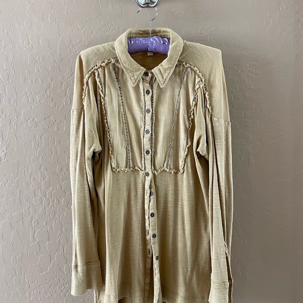 Pilcro Anthropologie Beige Knit Top with Lace Accent